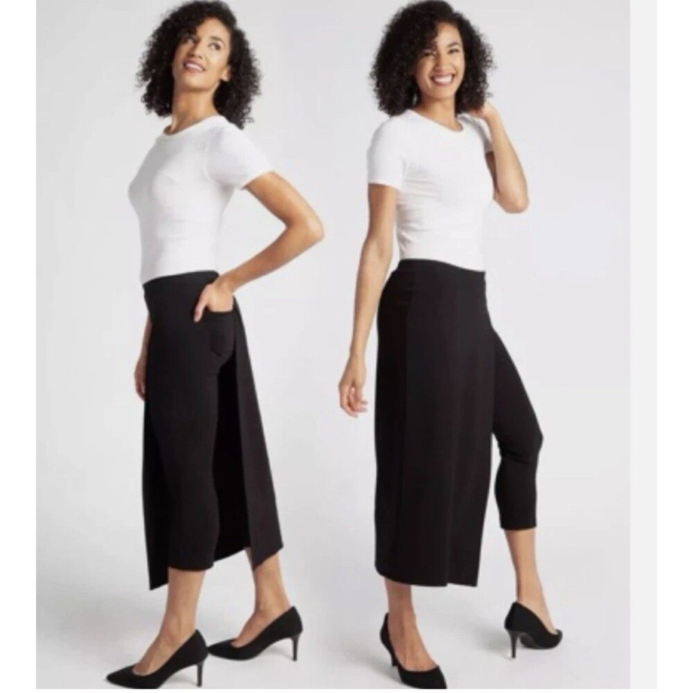 Betabrand Women’s The Sassiest Capri Pants Black Panel Overlay Skirt Midi Medium